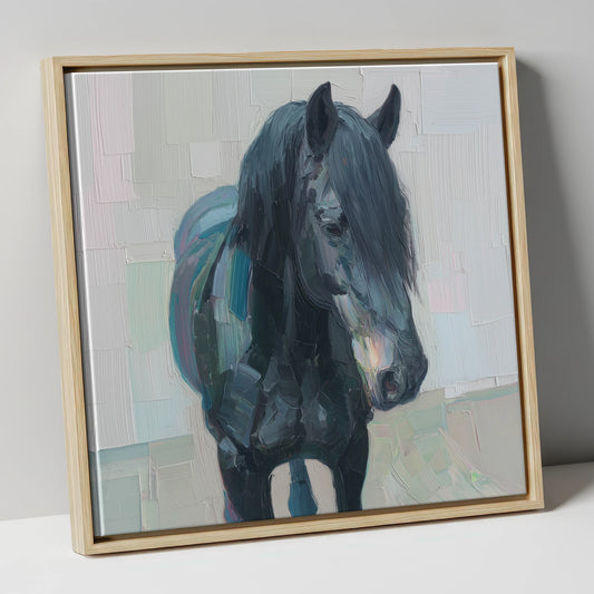 Textured Midnight Profile horse breed canvas wall art in natural frame