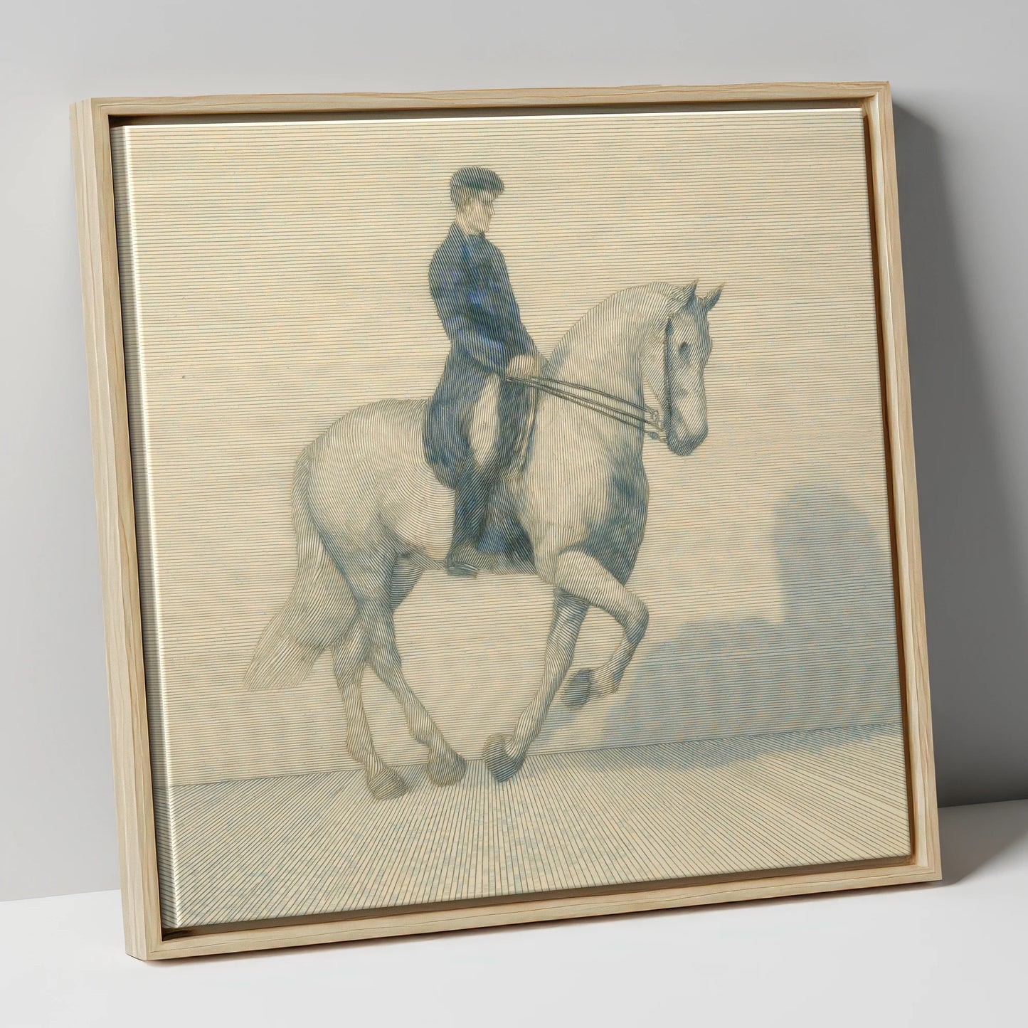 Structured Harmony dressage horse canvas wall art in natural frame
