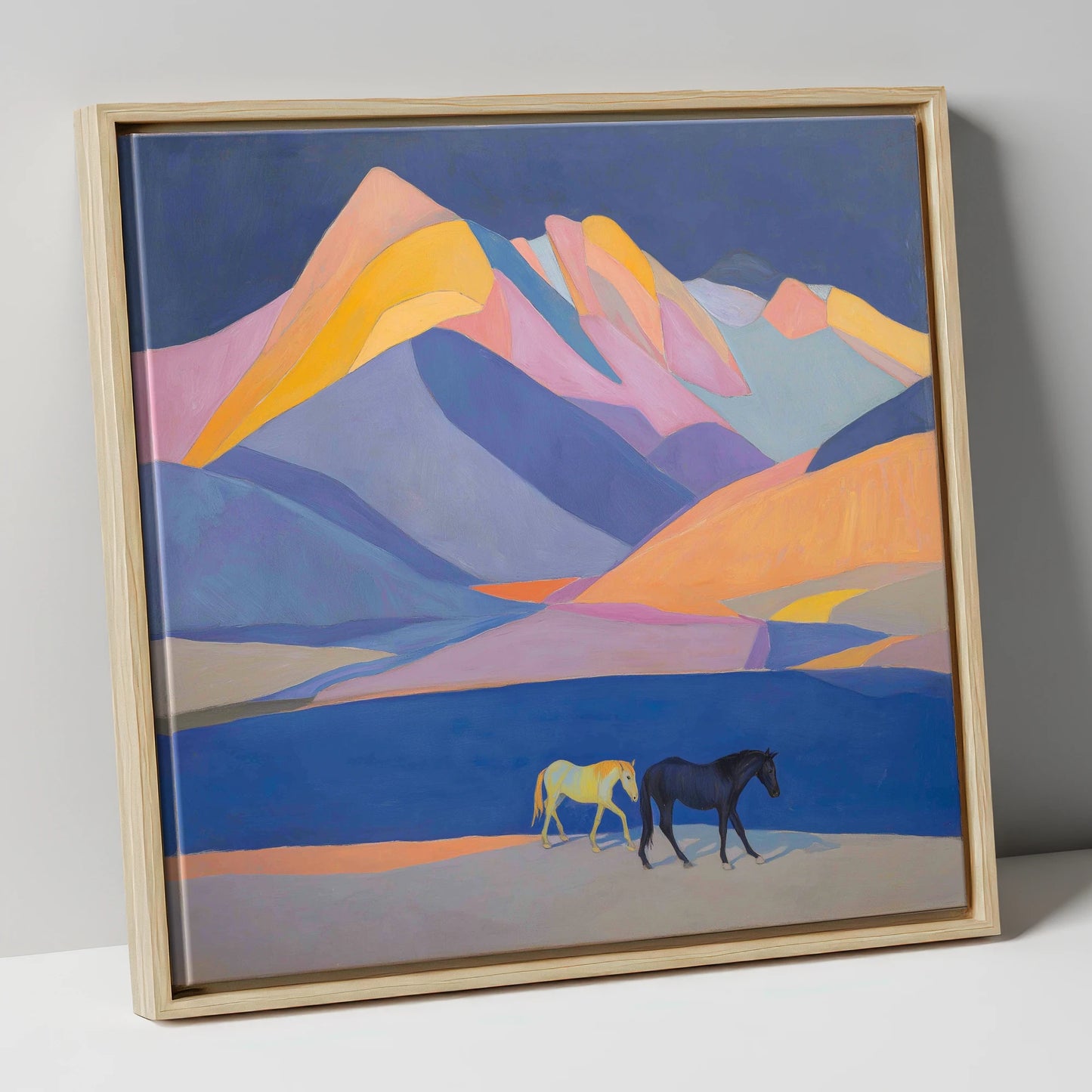 High Mountain Spirits horse landscape canvas wall art in natural frame