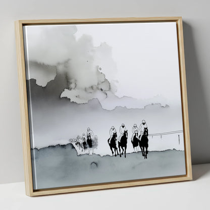 The Morning Gallops racing horse canvas wall art in natural frame