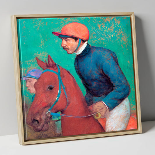 Turf Anticipation racing horse canvas wall art in natural frame