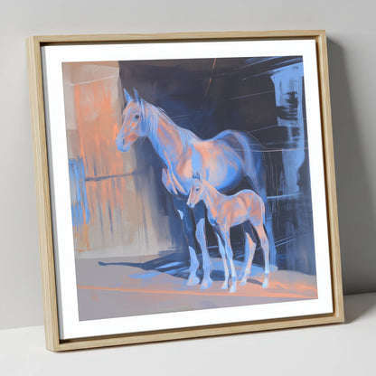Luminous Mare And Foal mare & foal canvas wall art in natural frame