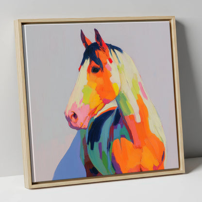 Technicolour Equine Profile horse breed canvas wall art in natural frame