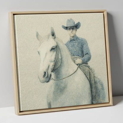 Slate Blue Stockman western horse canvas wall art in natural frame