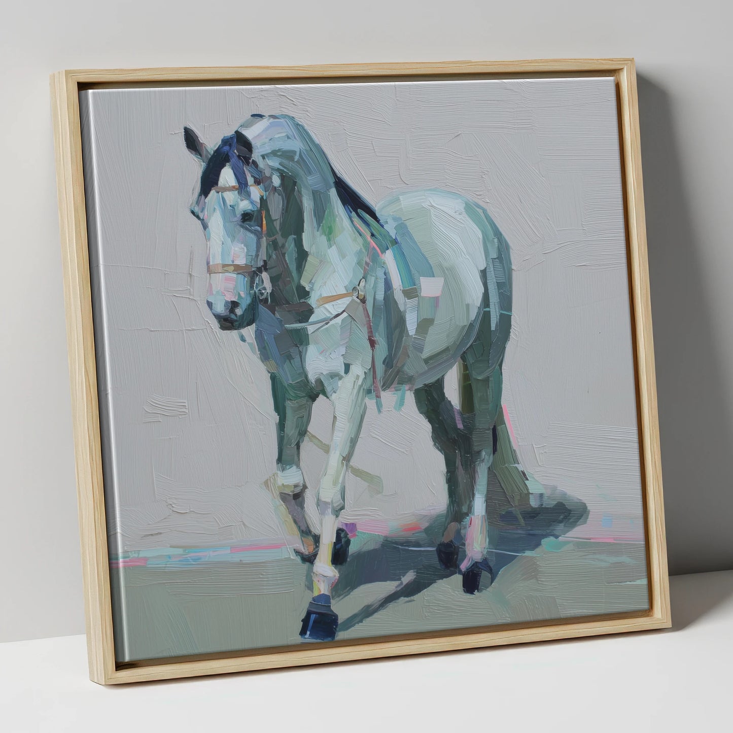 Quiet Strength in Grey horse breed canvas wall art in natural frame