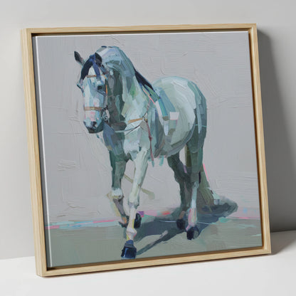 Quiet Strength in Grey horse breed canvas wall art in natural frame