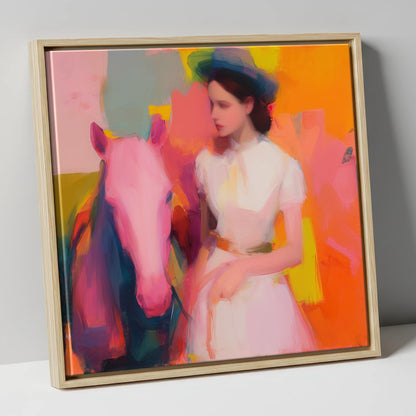 The Vibrant Companion horse & rider canvas wall art in natural frame