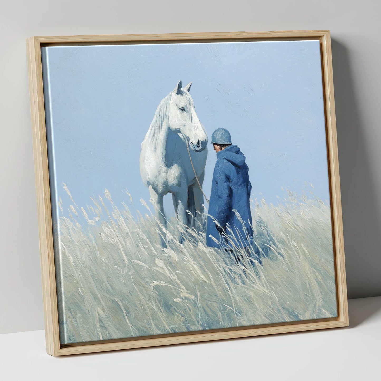 The Quiet Bond horse & rider canvas wall art in natural frame