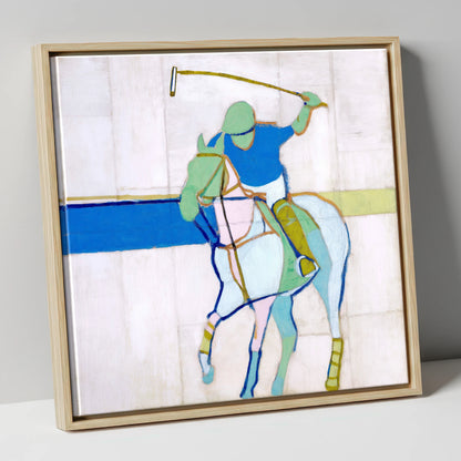Mid-Swing Momentum polo horse canvas wall art in natural frame