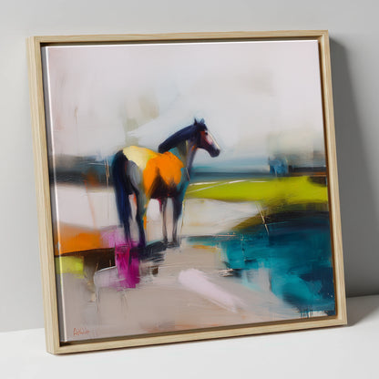 Abstract Equine Horizon horse landscape canvas wall art in natural frame