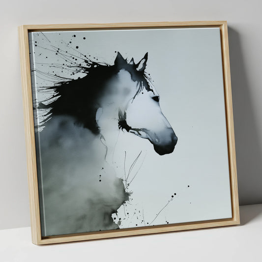 Midnight Wash Profile horse portrait canvas wall art in natural frame