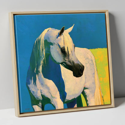Sunlit Grey Arabian Horse horse breed canvas wall art in natural frame