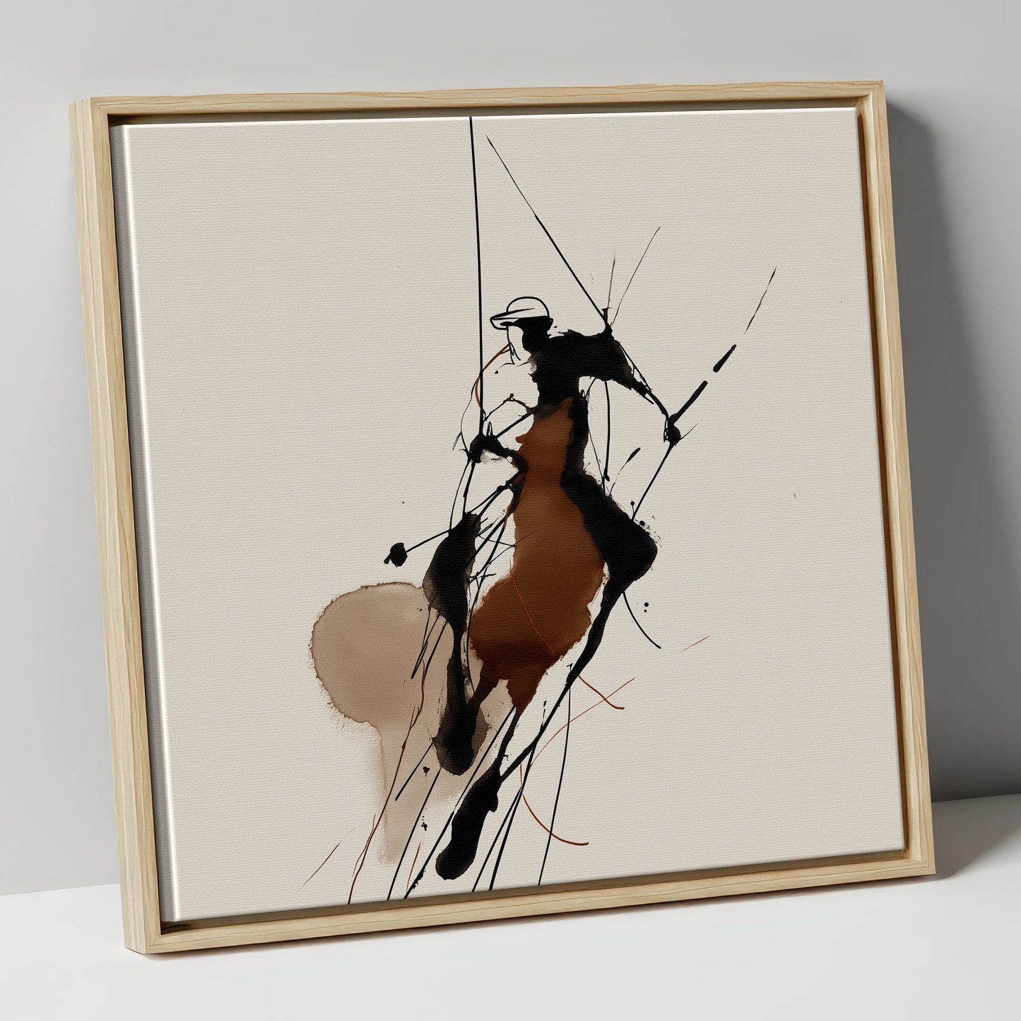 Dynamic Polo Strike polo horse canvas wall art in natural frame