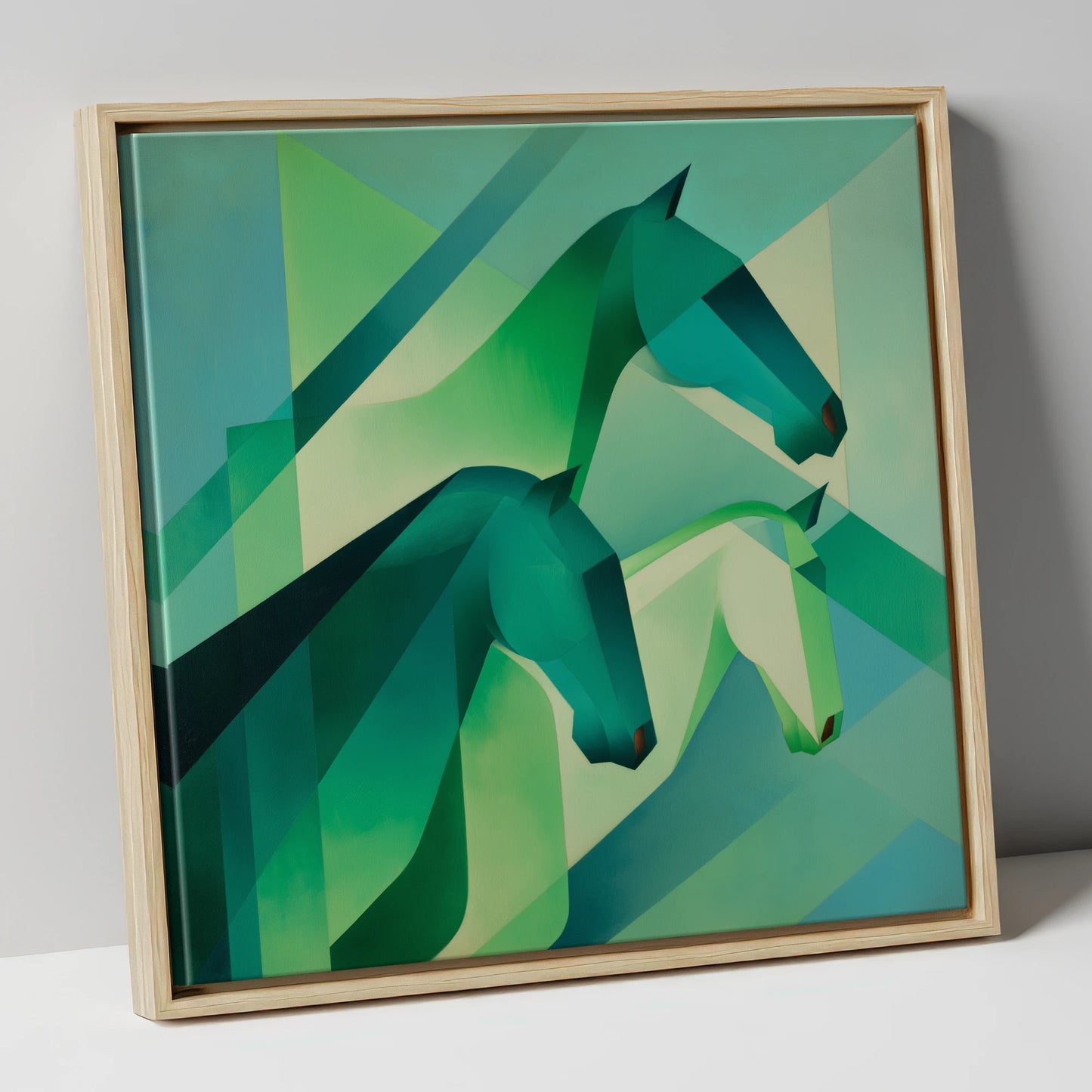 Emerald Equine Rhythms wild horses canvas wall art in natural frame