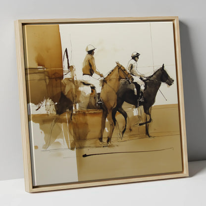 Going to Post racing horse canvas wall art in natural frame
