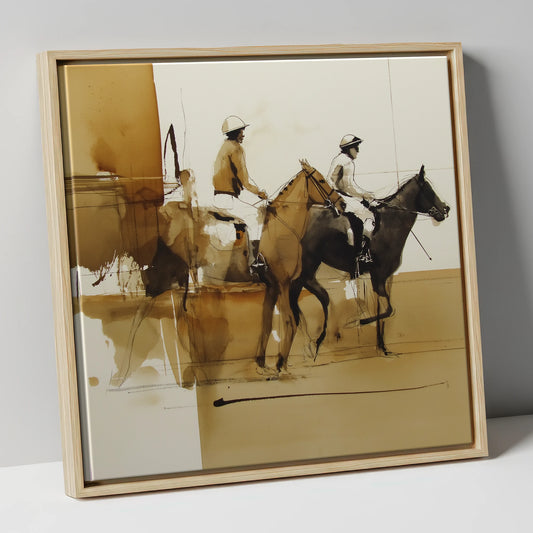 Going to Post racing horse canvas wall art in natural frame