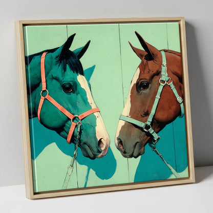 Vivid Companions horse portrait canvas wall art in natural frame