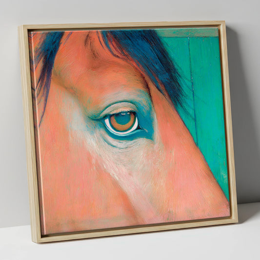Soulful Emerald Gaze horse portrait canvas wall art in natural frame