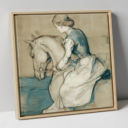 A Quiet Harmony horse & rider canvas wall art in natural frame