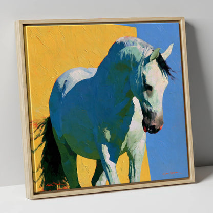 Grey Horse in Vibrant Light horse breed canvas wall art in natural frame