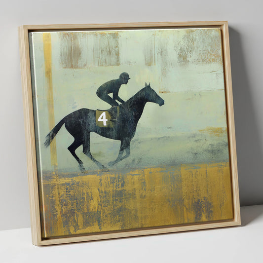 The Gilded Gallop racing horse canvas wall art in natural frame