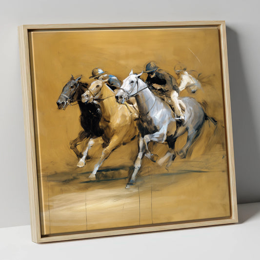 The Final Furlong racing horse canvas wall art in natural frame