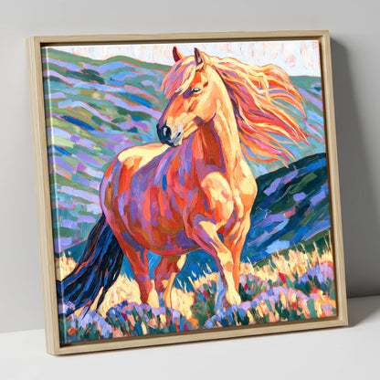 Colourful Golden Horse Portrait horse breed canvas wall art in natural frame