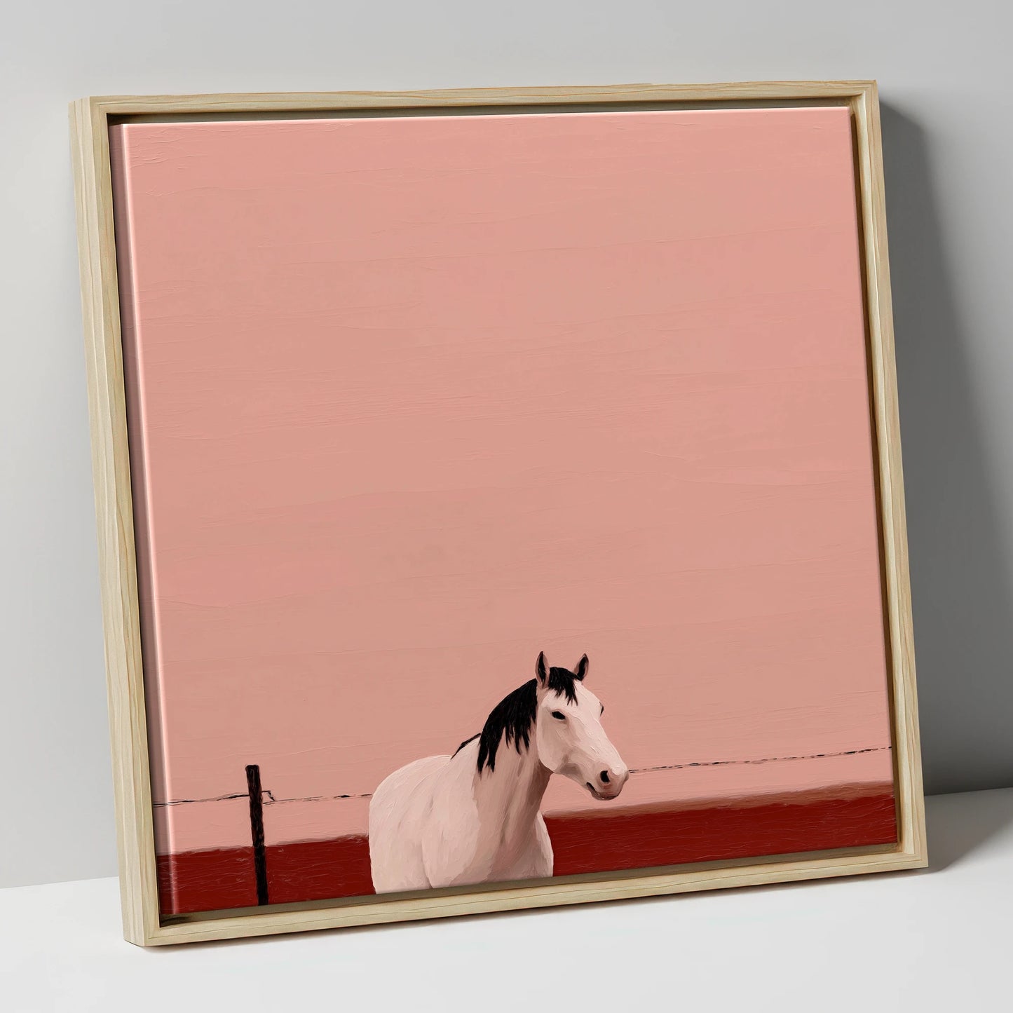 Dusty Rose Horizon horse portrait canvas wall art in natural frame