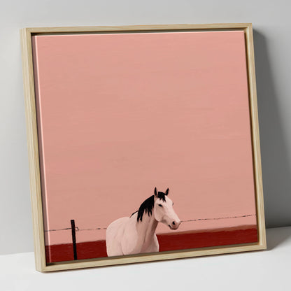 Dusty Rose Horizon horse portrait canvas wall art in natural frame
