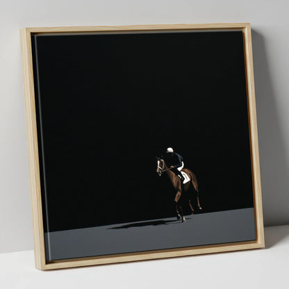 Out of the Shadows racing horse canvas wall art in natural frame