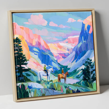 Painted Canyon Trail horse landscape canvas wall art in natural frame