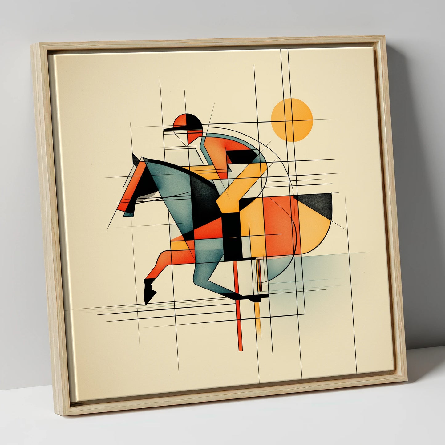 Rhythmic Racing Lines racing horse canvas wall art in natural frame