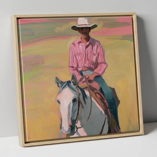Dusk on the Plains western horse canvas wall art in natural frame
