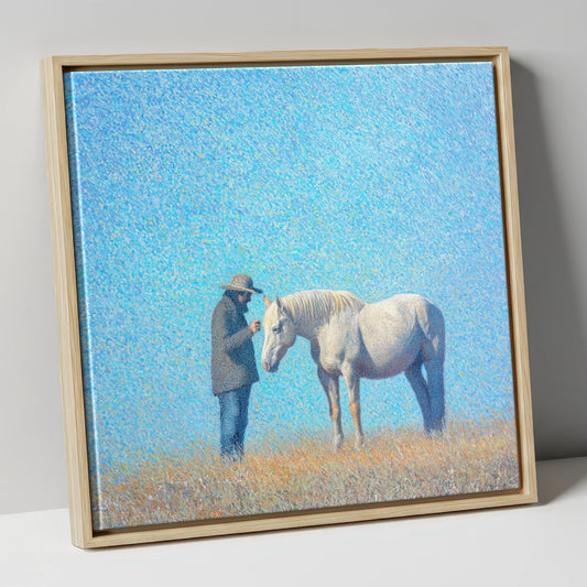 Luminous Connection horse & rider canvas wall art in natural frame