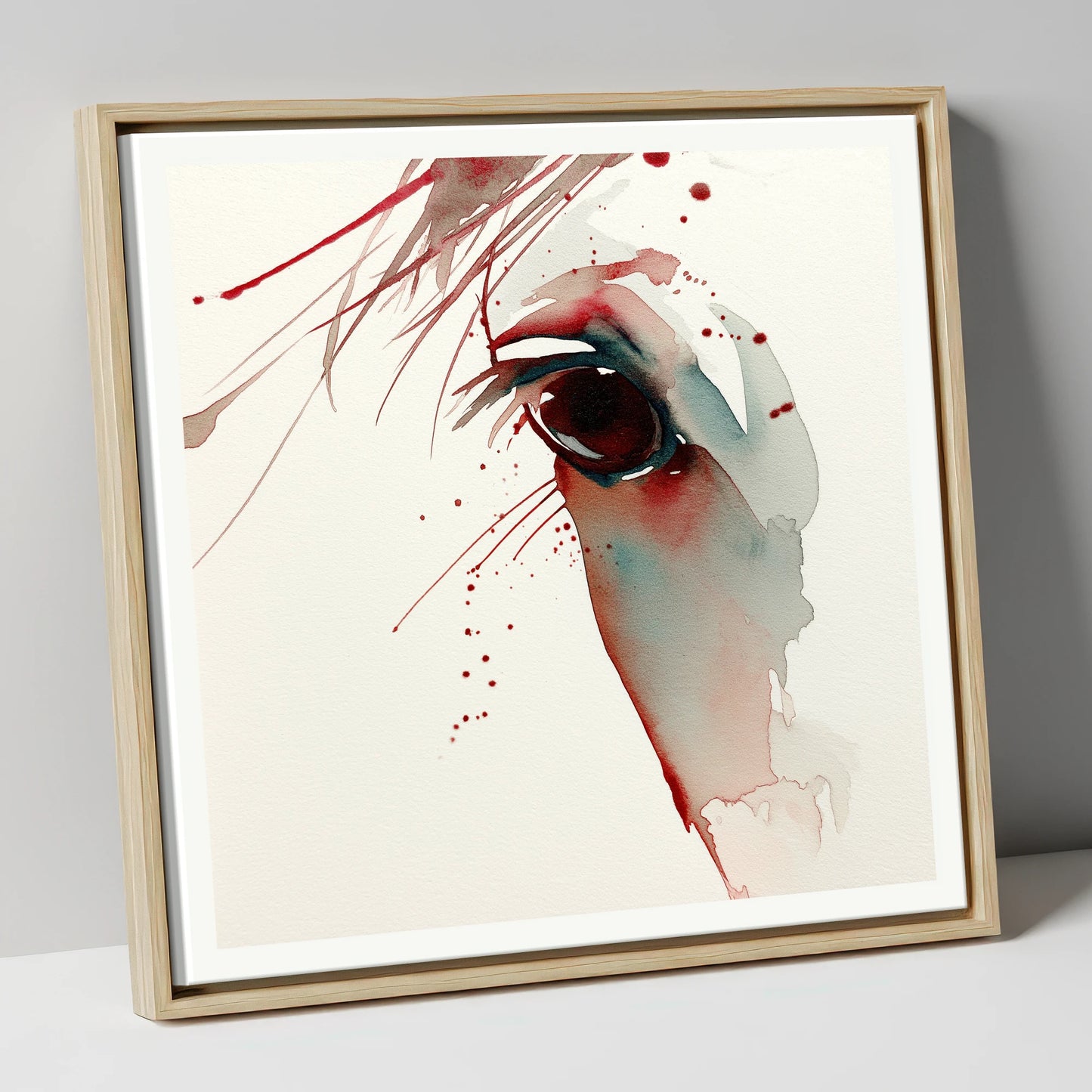 Crimson Gaze horse portrait canvas wall art in natural frame
