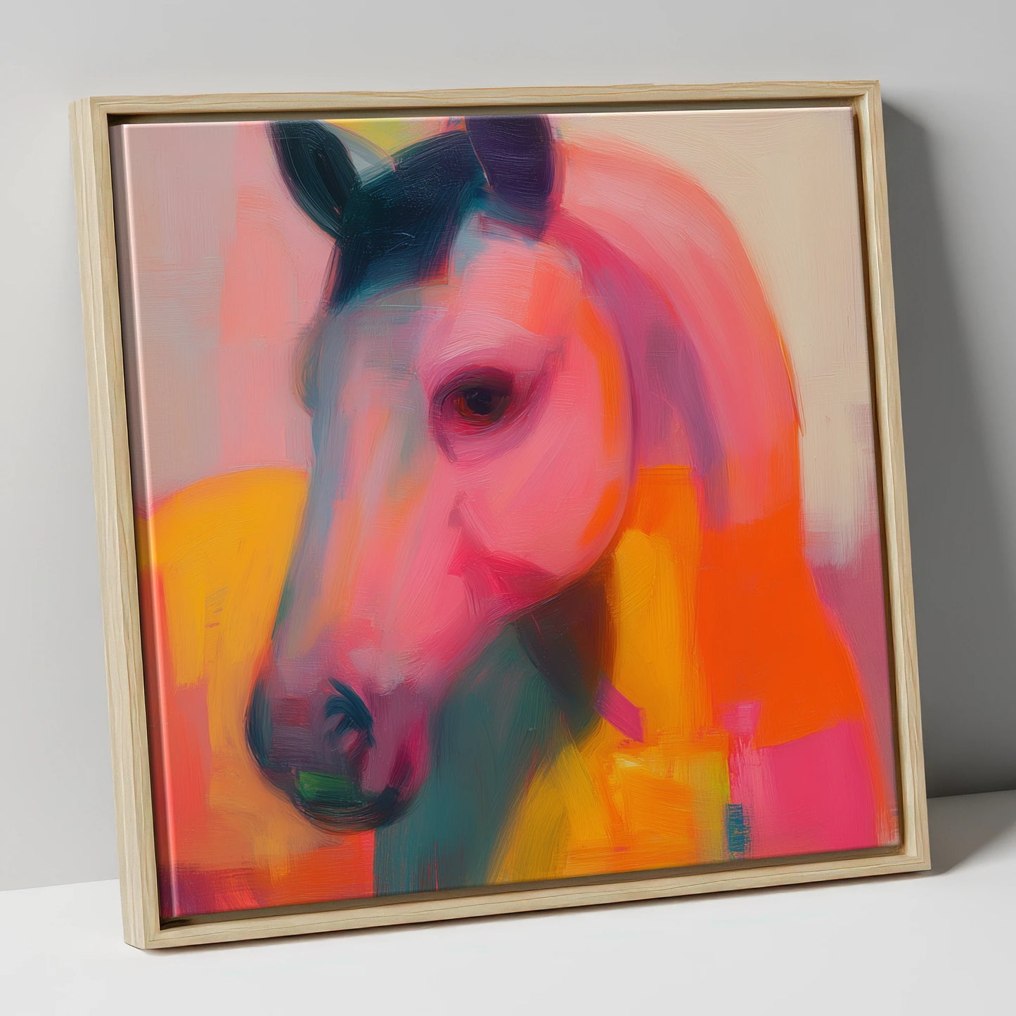 Radiant Equine Spirit horse portrait canvas wall art in natural frame