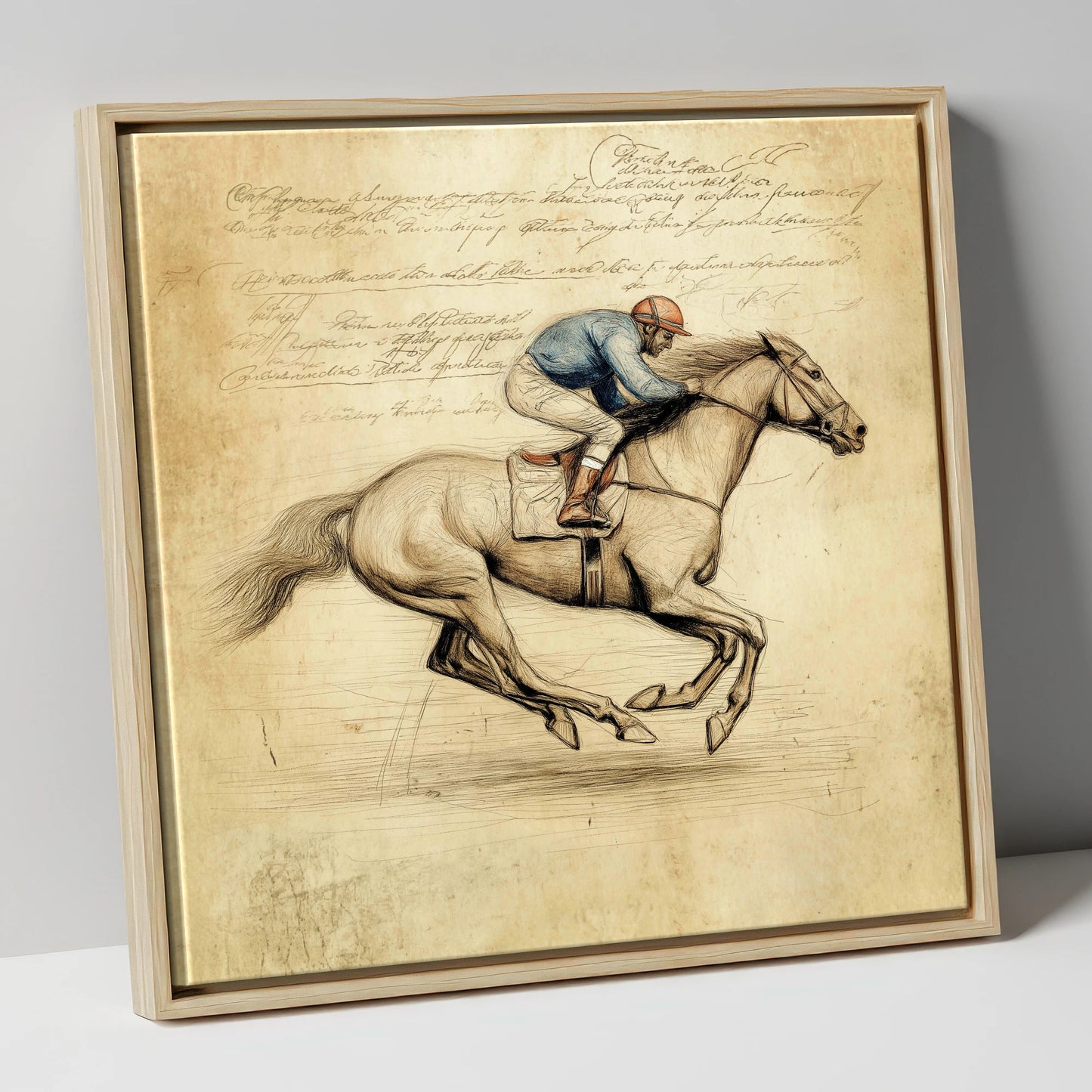 Vintage Racing Study racing horse canvas wall art in natural frame