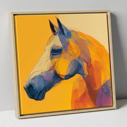 Vibrant Cobalt Contour horse portrait canvas wall art in natural frame