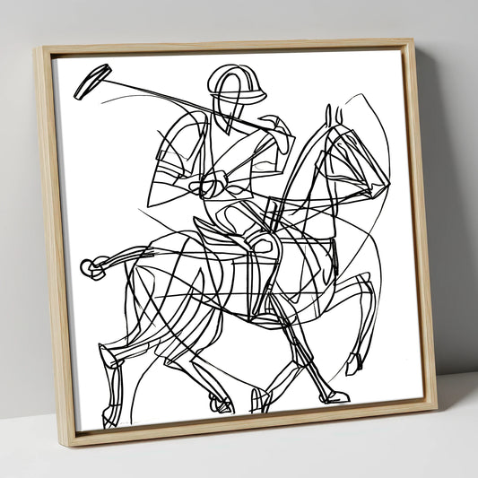Linear Polo Strike polo horse canvas wall art in natural frame