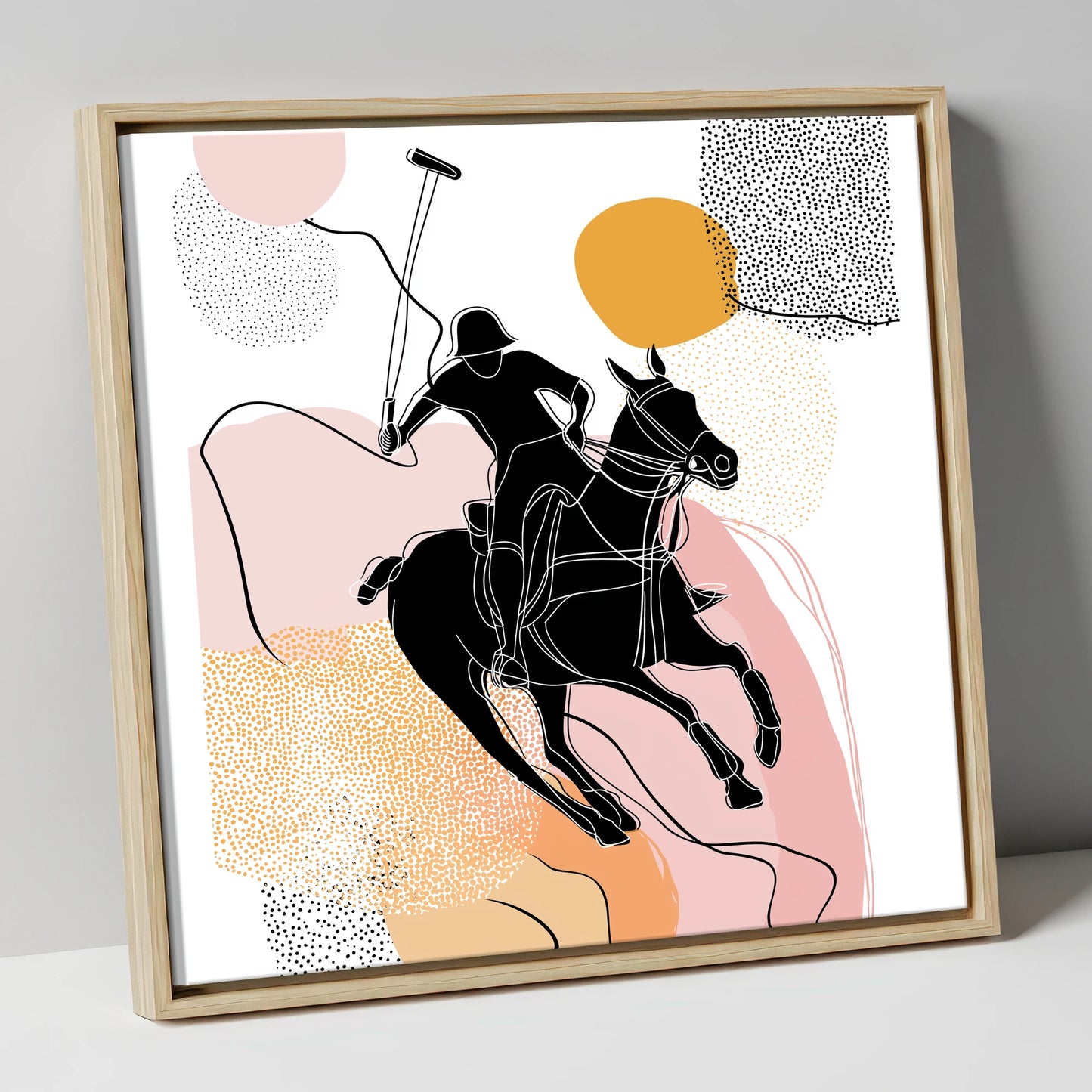 Graphic Polo Motion polo horse canvas wall art in natural frame