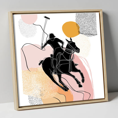 Graphic Polo Motion polo horse canvas wall art in natural frame