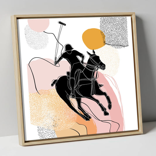 Graphic Polo Motion polo horse canvas wall art in natural frame