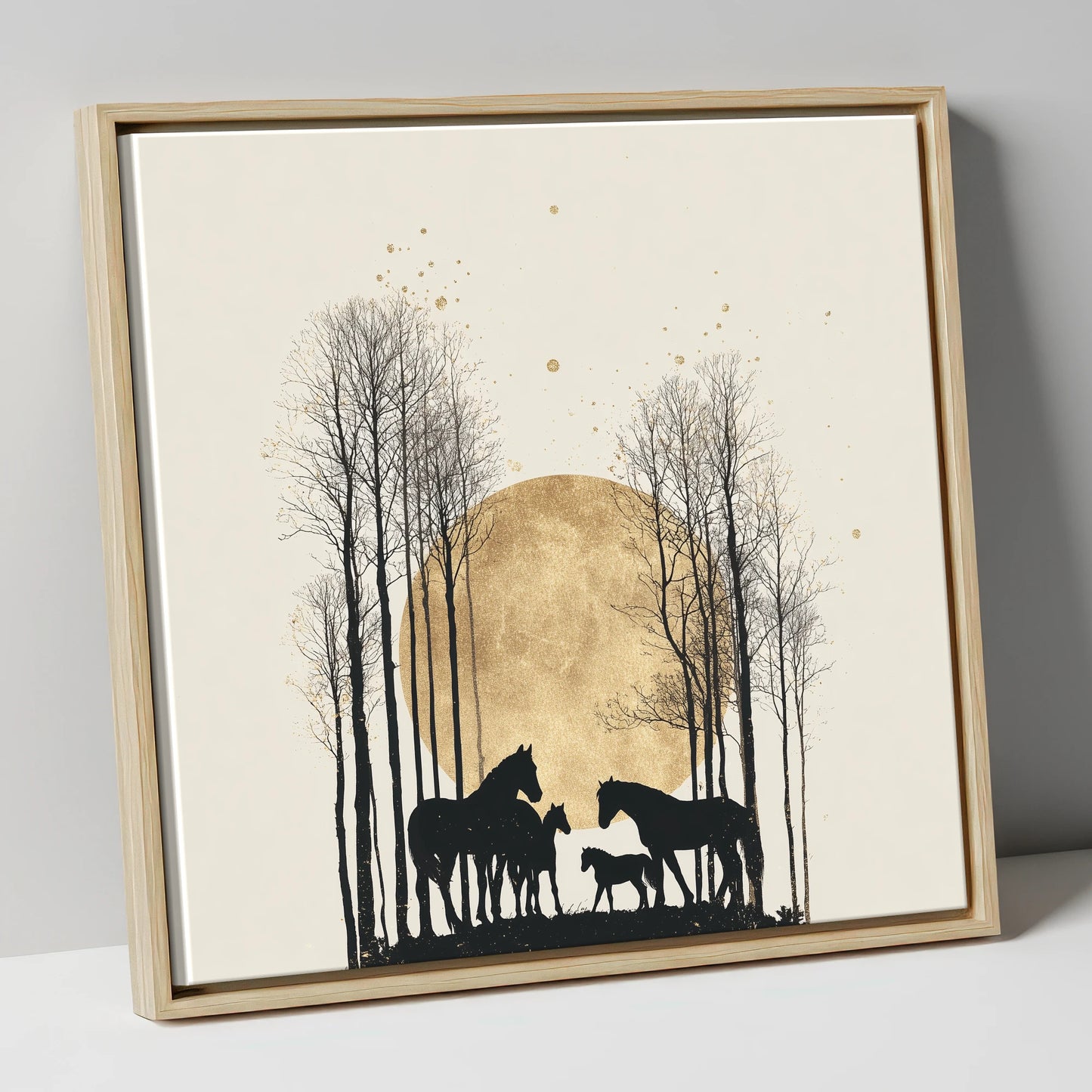 Moonlit Forest Clearing horse landscape canvas wall art in natural frame