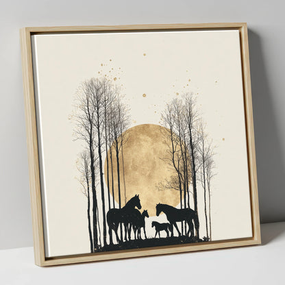 Moonlit Forest Clearing horse landscape canvas wall art in natural frame