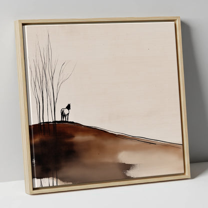 Winter Ridge Silhouette horse landscape canvas wall art in natural frame