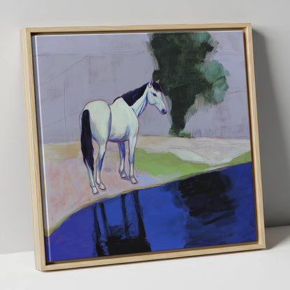 Indigo Reflections horse landscape canvas wall art in natural frame