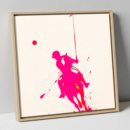 Vivid Polo Strike polo horse canvas wall art in natural frame