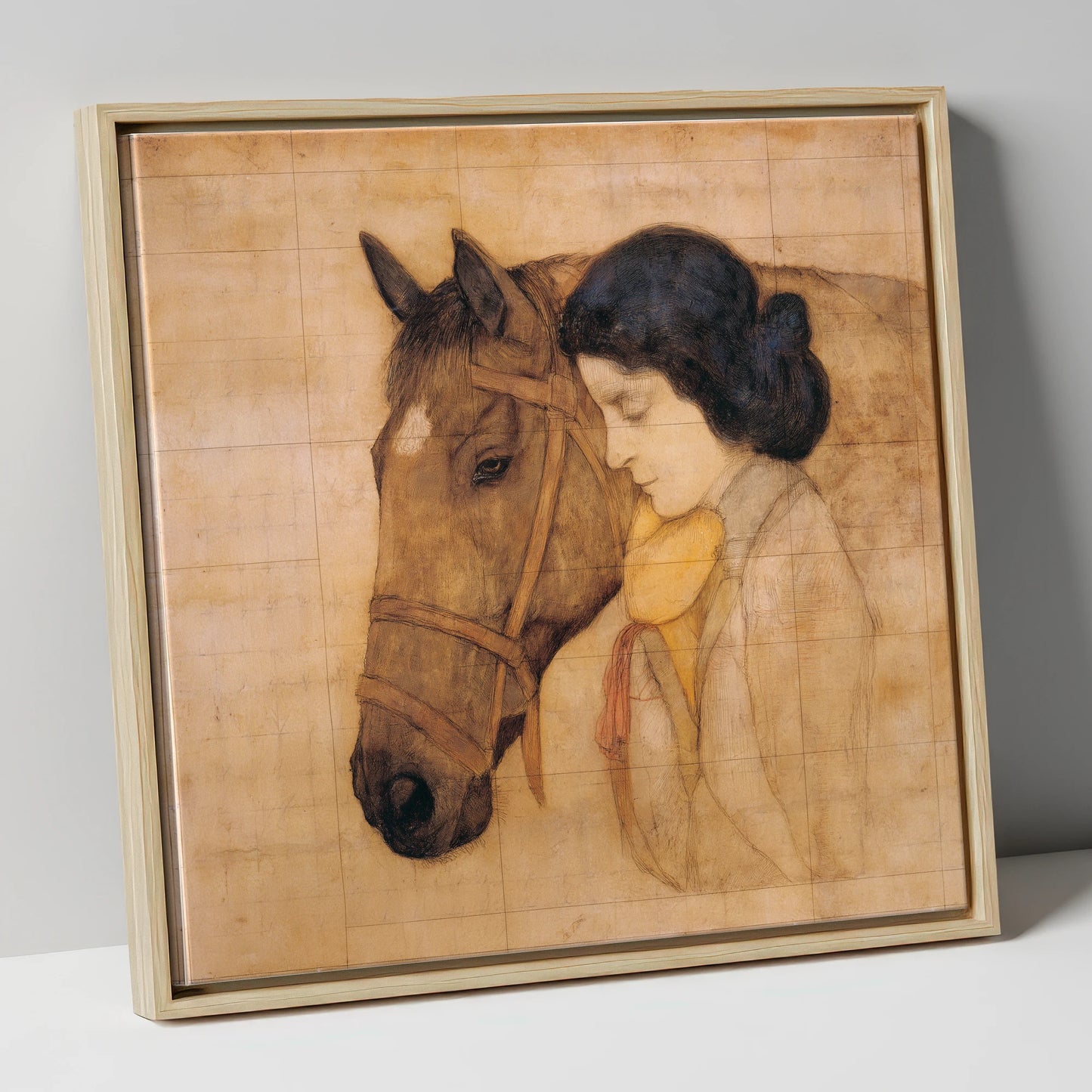 The Silent Bond horse & rider canvas wall art in natural frame