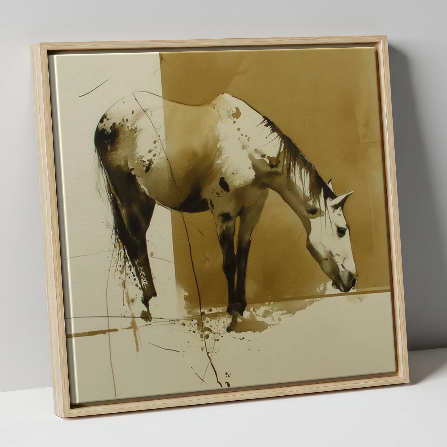Sepia Ink Appaloosa horse breed canvas wall art in natural frame