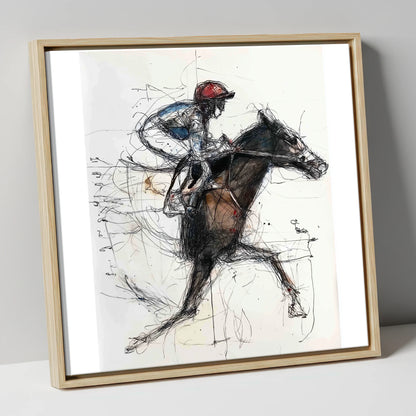 At Full Stretch racing horse canvas wall art in natural frame